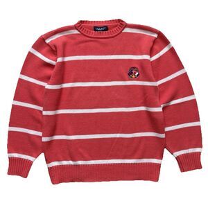 Vintage 80s GANT Striped Knit Sweater Mens L Red White Nautical Crest Preppy